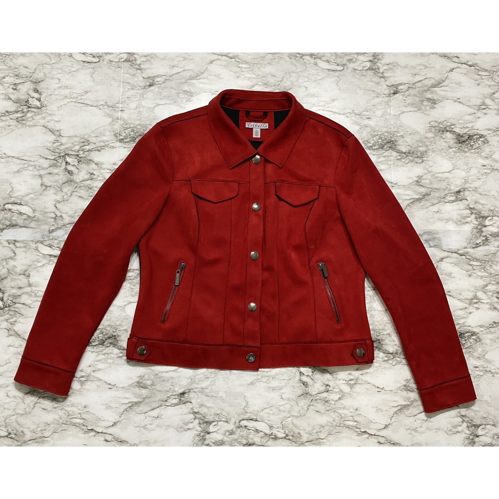 TRIBELLA Women's Jacket‎ Size L Faux Suede Micro-Denier Snap Pockets Long Sleeve